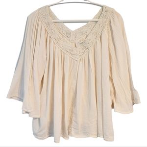 Denim & Supply Boho Flowy Lace Trim V-Neck Blouse Size Large L